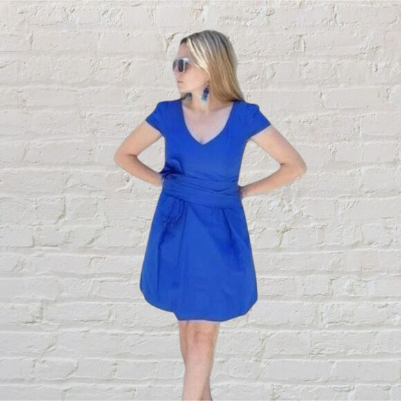 RED Valentino Royal Blue Mini Dress Sz 2 Designer Cap Sleeve Vintage Vibes - Picture 1 of 14